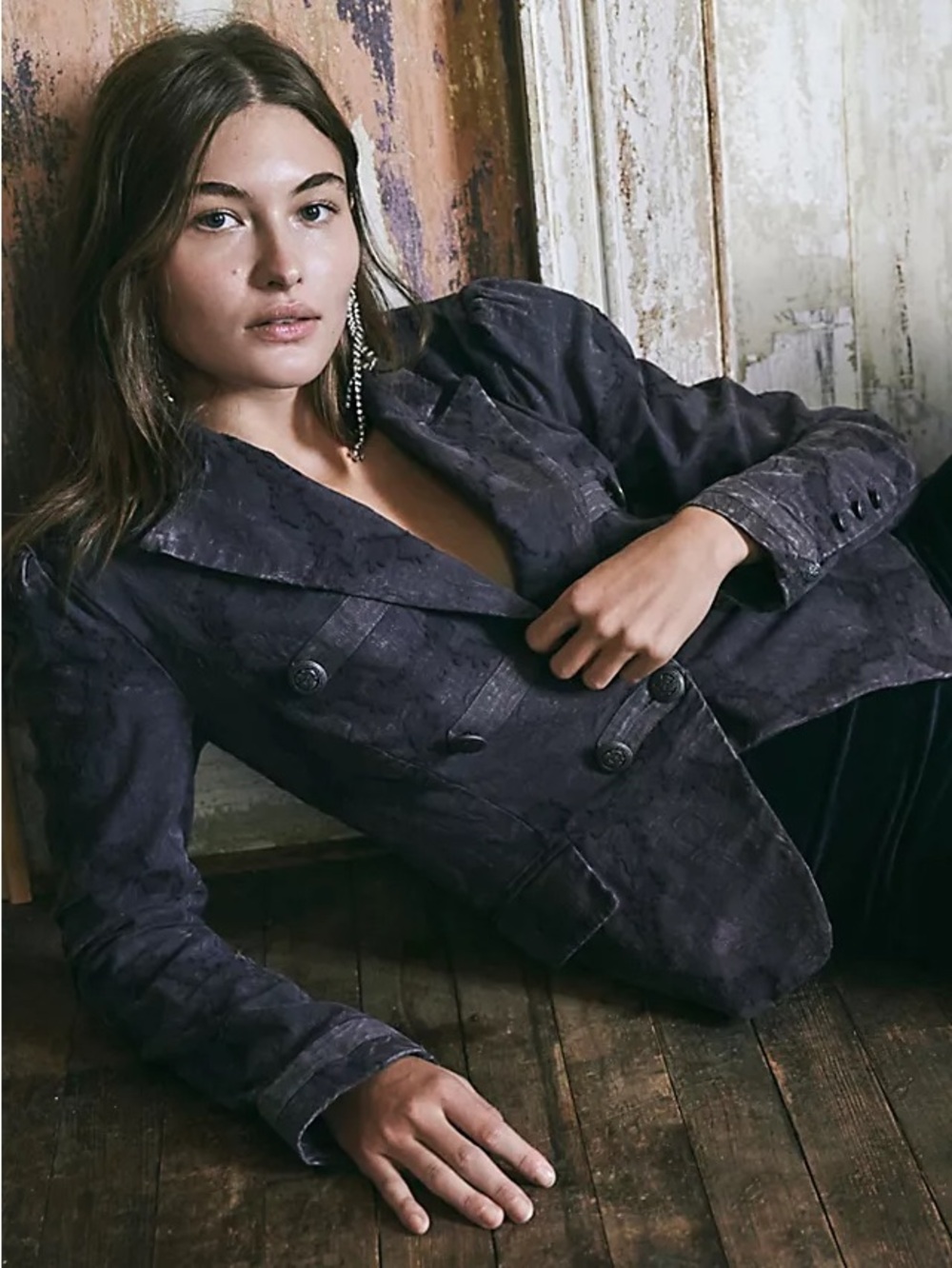 Free People James Military Button Textured Blazer Jacket